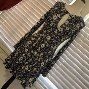 Navy floral print dress with keyhole neckline